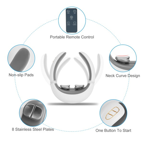 Cordless heated neck massager with remote and multiple modes